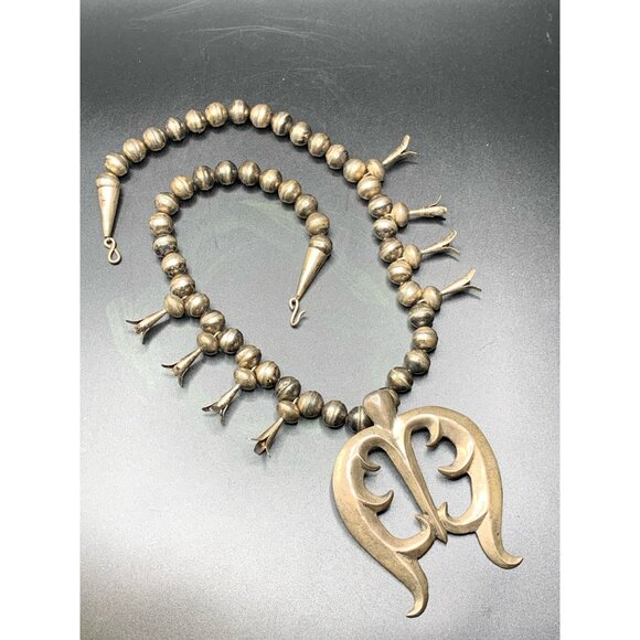 Squash Blossom NAJA Pendant Sterling Silver Native American Silver Pearls Long C - Picture 12 of 15